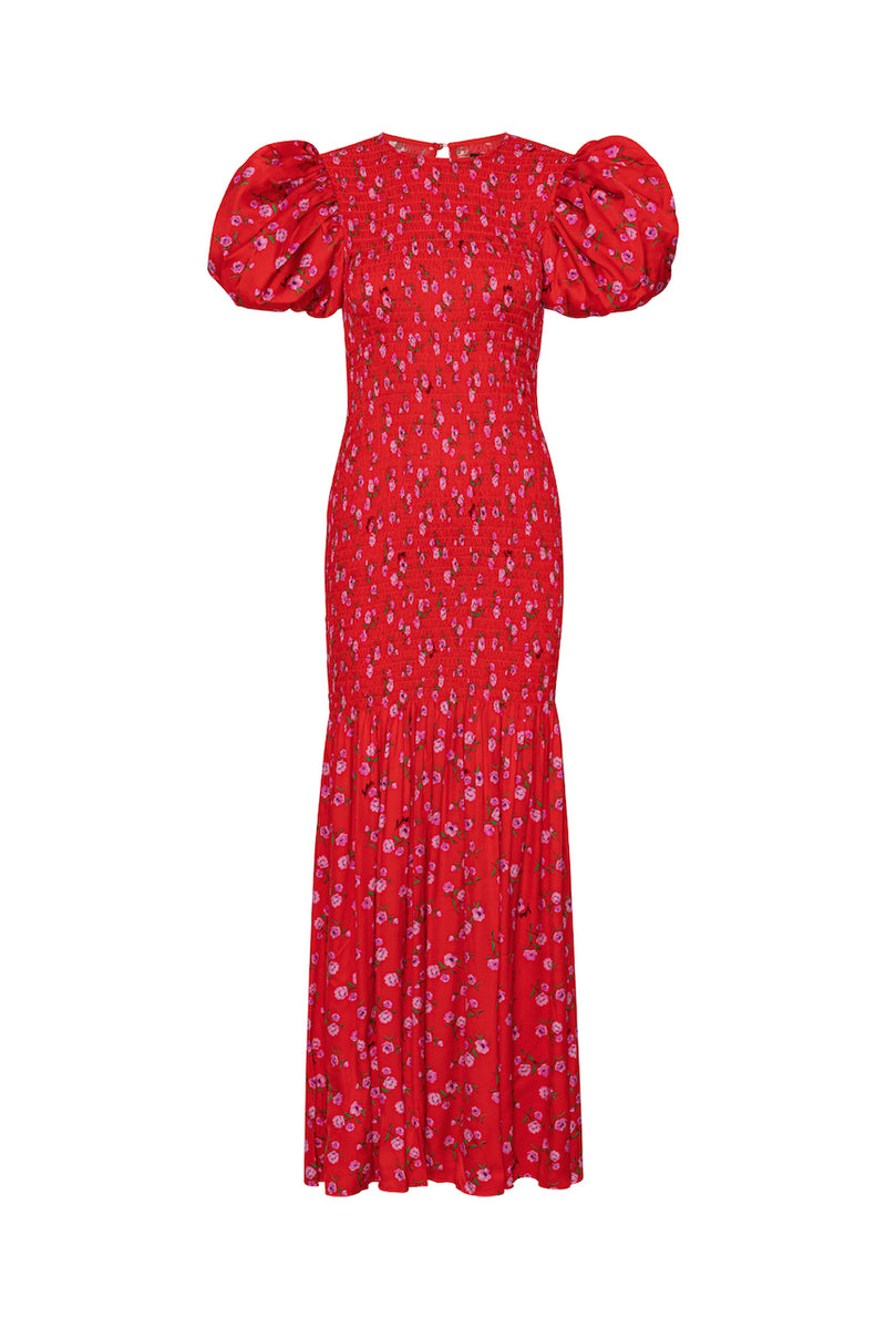 Noonoa Printed Puff Sleeve Dress wildeve cluster / high risk red