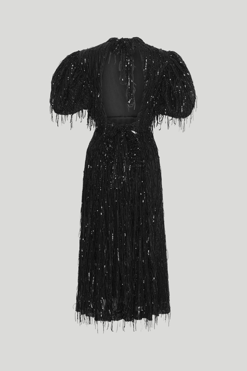 Sequin Midi Puff Dress black