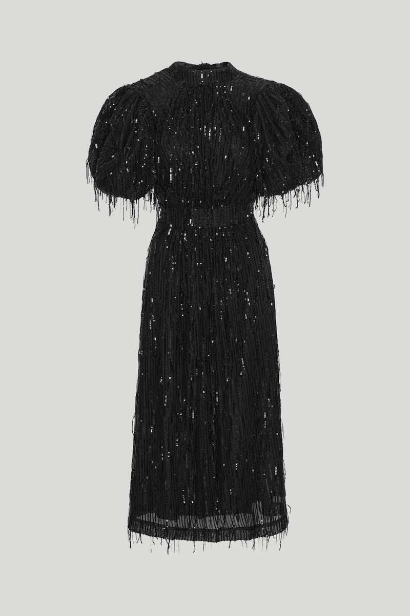 Sequin Midi Puff Dress black