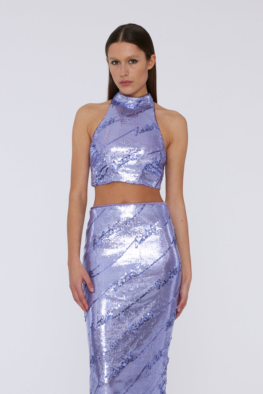 Sequins High Neck Top violet tulip comb.
