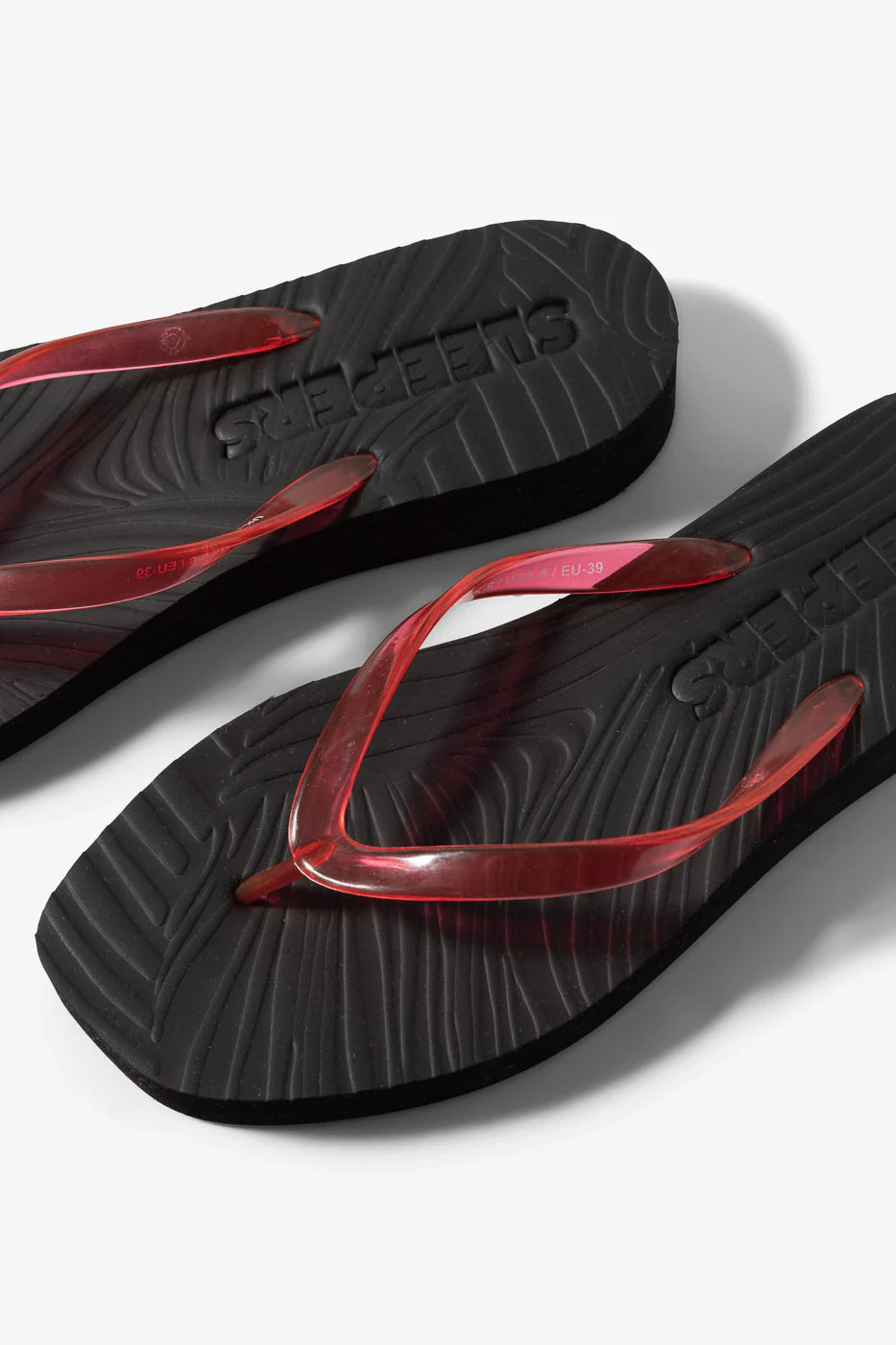 Tapered Platform Flip Flop black red transparent