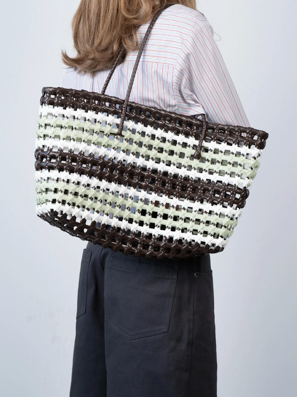 Kaya Woven Tote Big brown striped