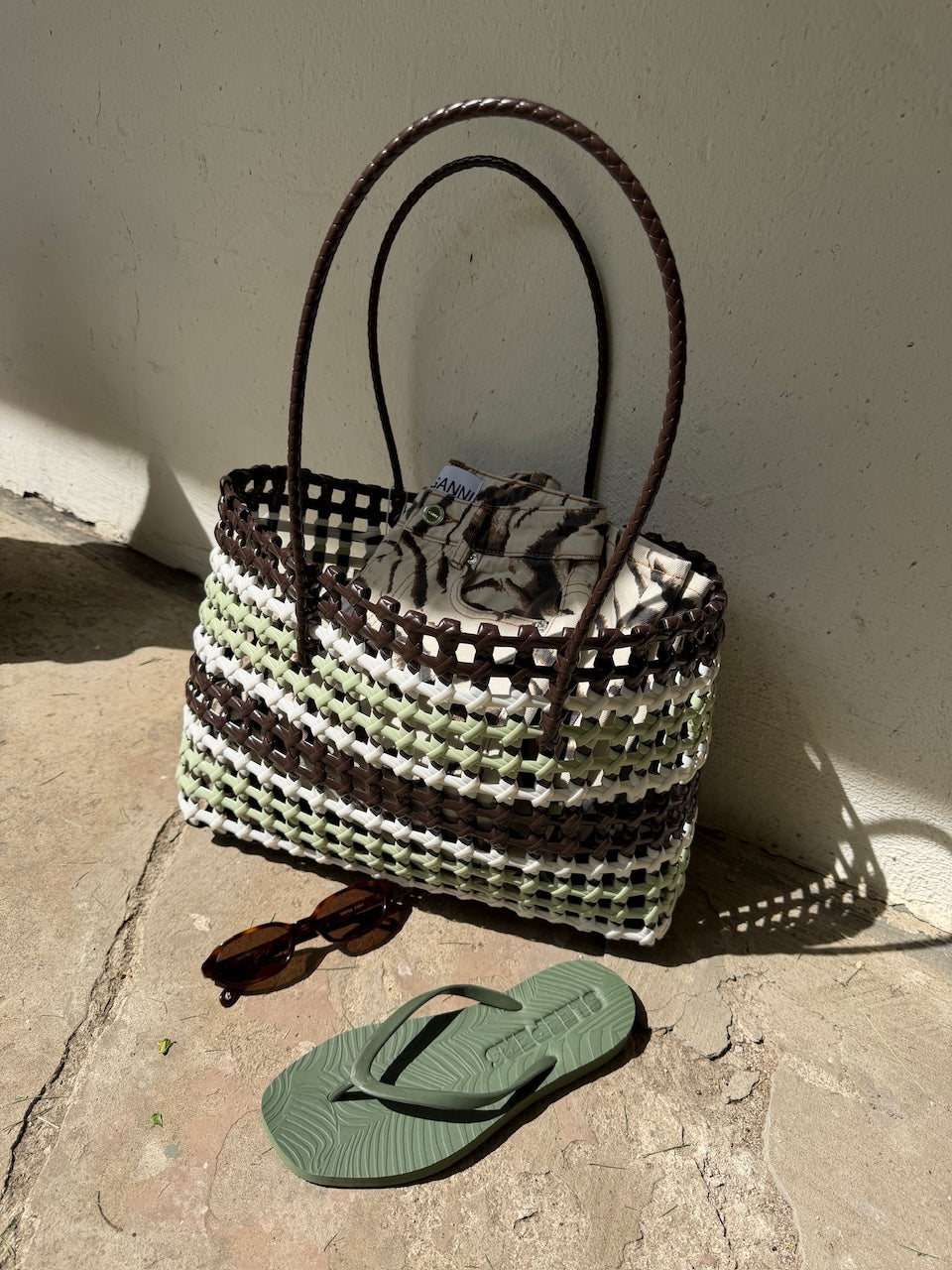 Kaya Woven Tote Big brown striped