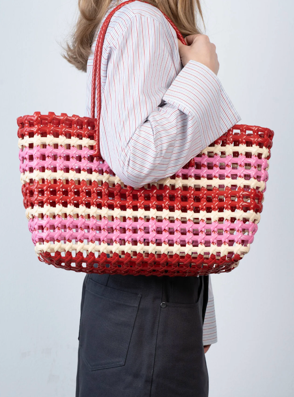 Kaya Woven Tote Big pink striped