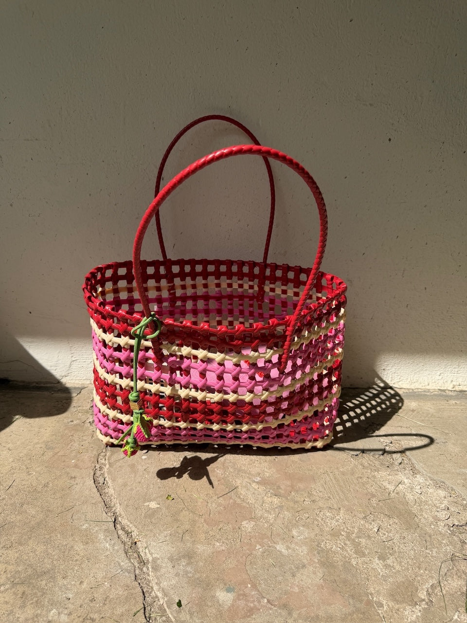Kaya Woven Tote Big pink striped