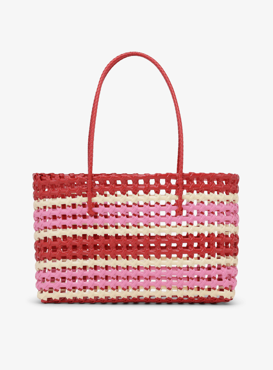 Kaya Woven Tote Big pink striped