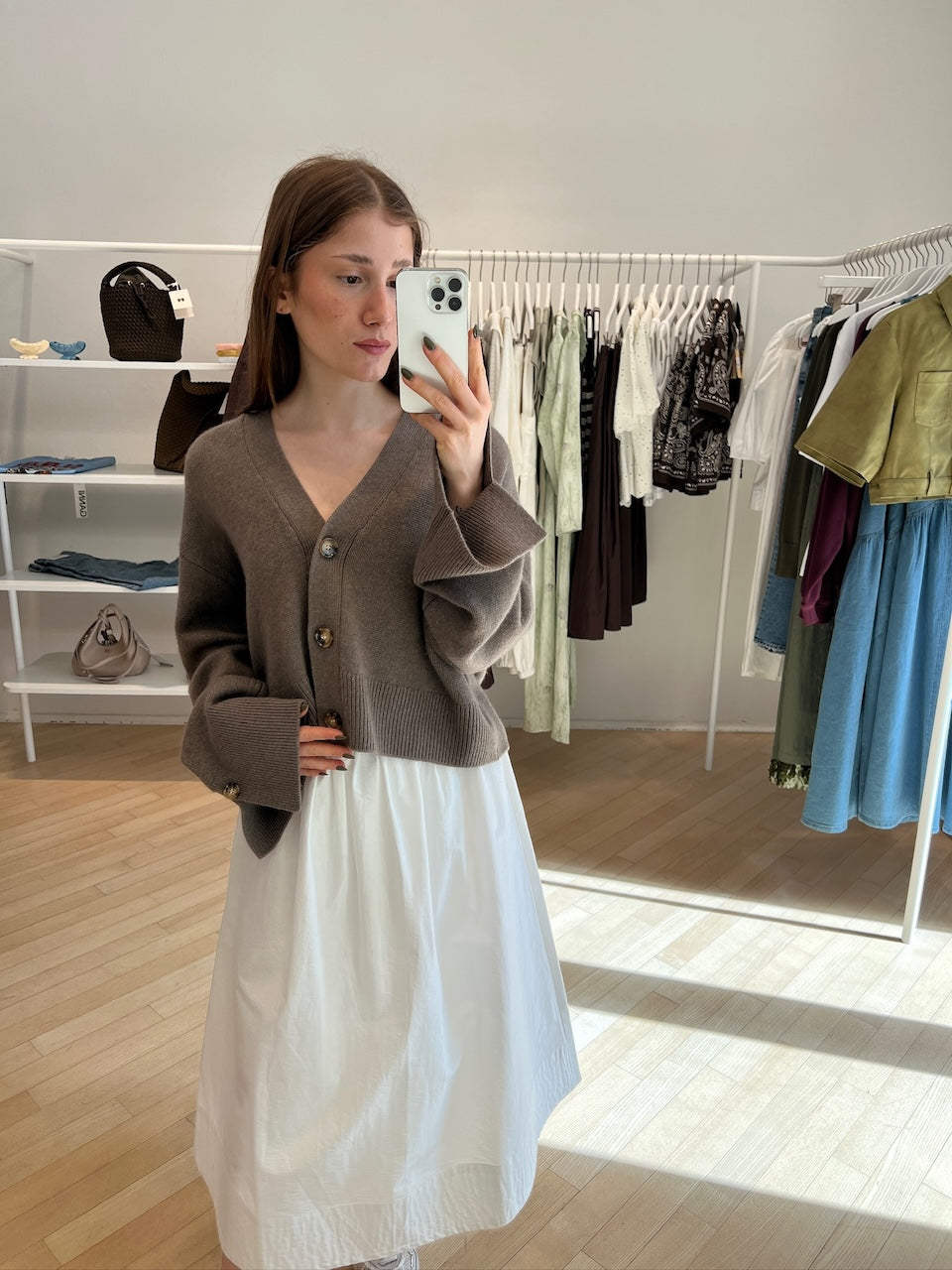 Faye Midi Skirt blanc casse