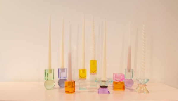 Kerzenständer kristall prisma rosa
