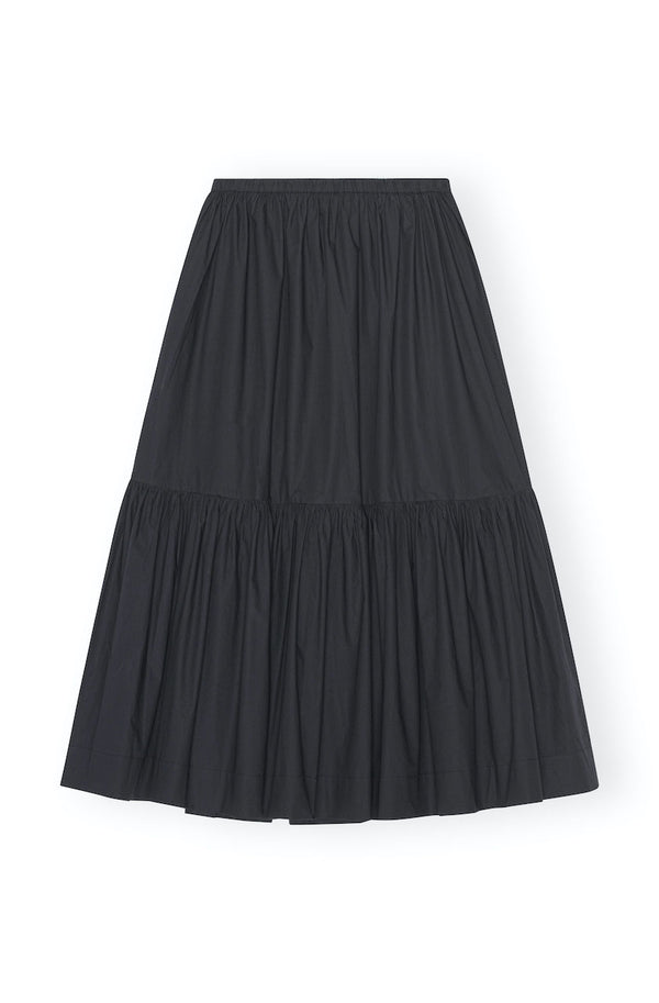 Cotton Poplin Maxi Flounce Skirt black