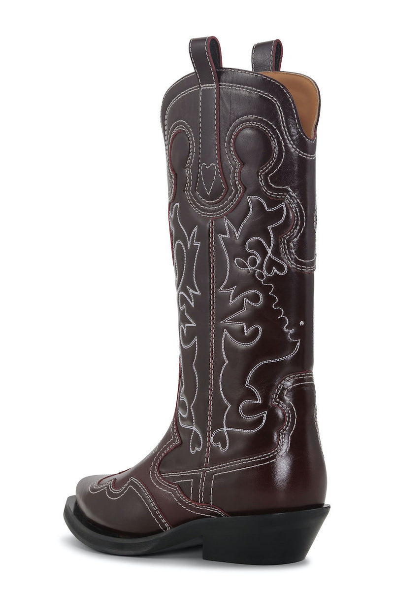 Mid Shaft Embroidered Western Boot burgundy