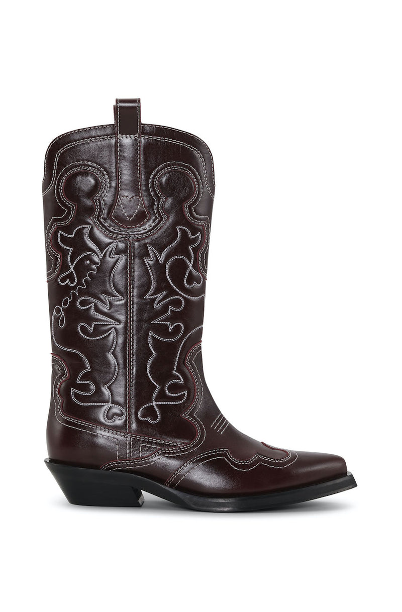 Mid Shaft Embroidered Western Boot burgundy
