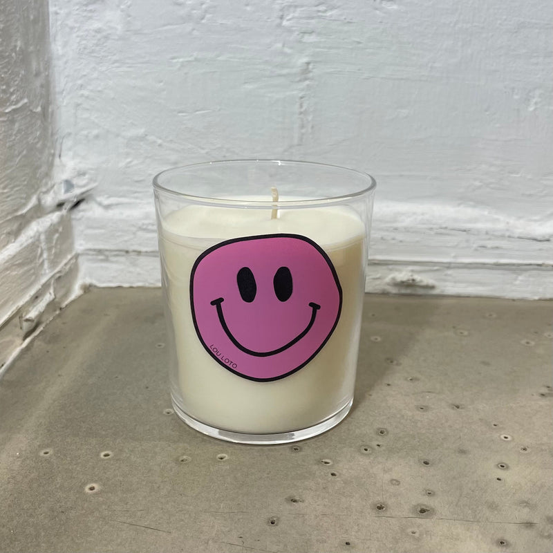 Kerze im Smiley Glas weiß