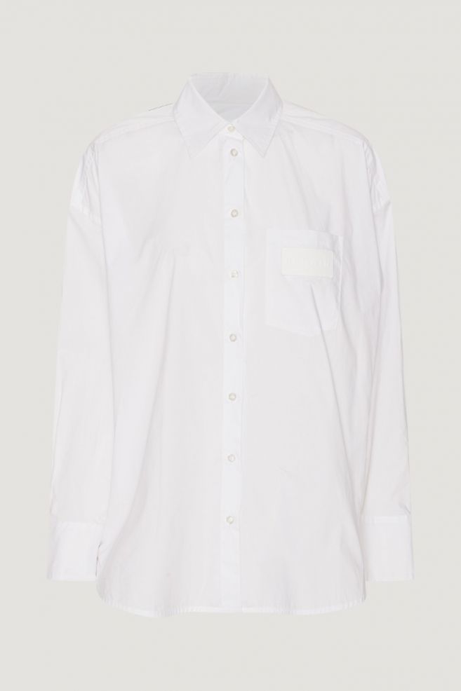 Cotton Poplin Pleated Back Shirt white