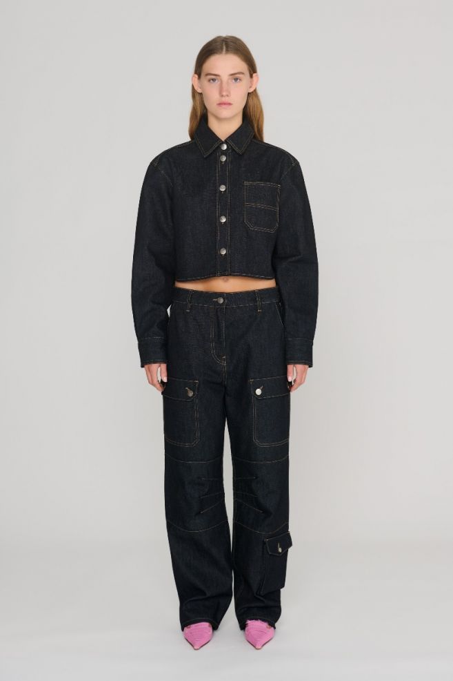 Raw Denim Cargo Pants black