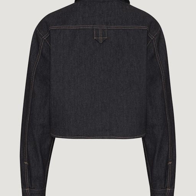 Raw Denim Cropped Boxy Shirt black