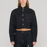 Raw Denim Cropped Boxy Shirt black