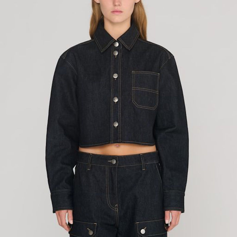 Raw Denim Cropped Boxy Shirt black