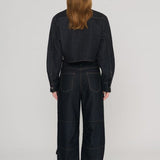 Raw Denim Cropped Boxy Shirt black