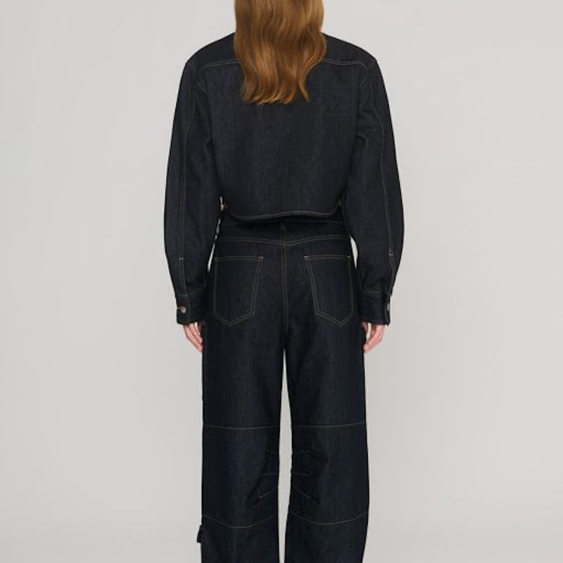 Raw Denim Cropped Boxy Shirt black