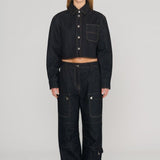 Raw Denim Cropped Boxy Shirt black