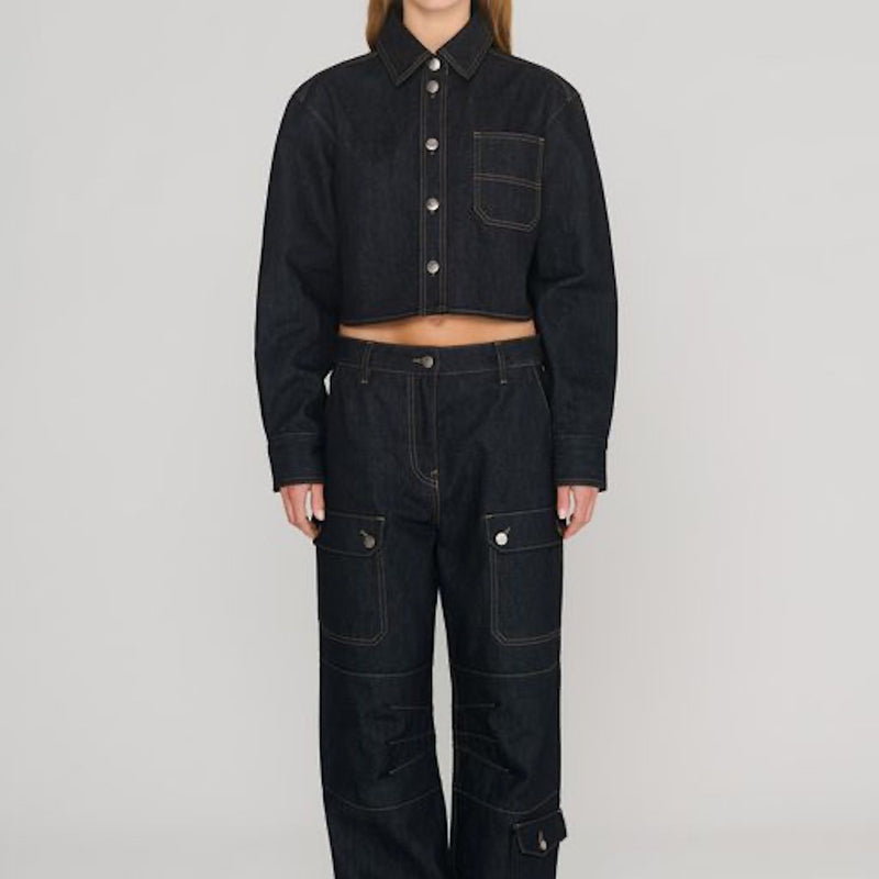 Raw Denim Cropped Boxy Shirt black