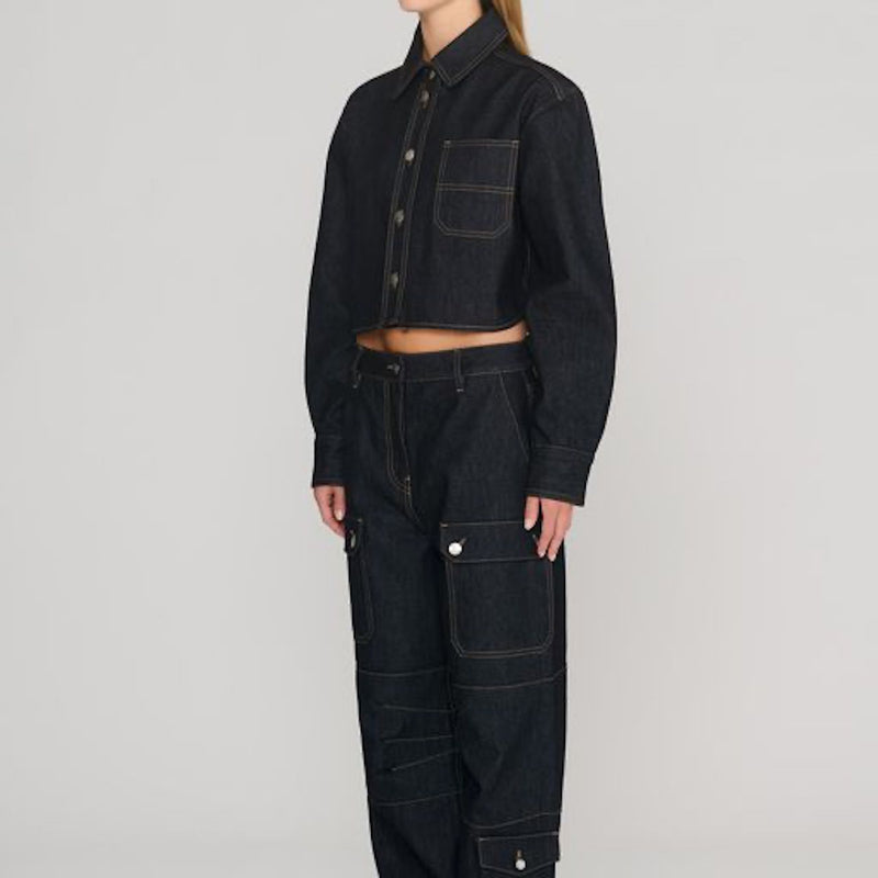 Raw Denim Cropped Boxy Shirt black