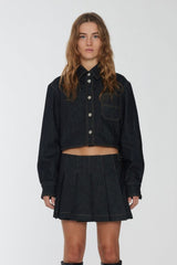 Raw Denim Cropped Boxy Shirt black