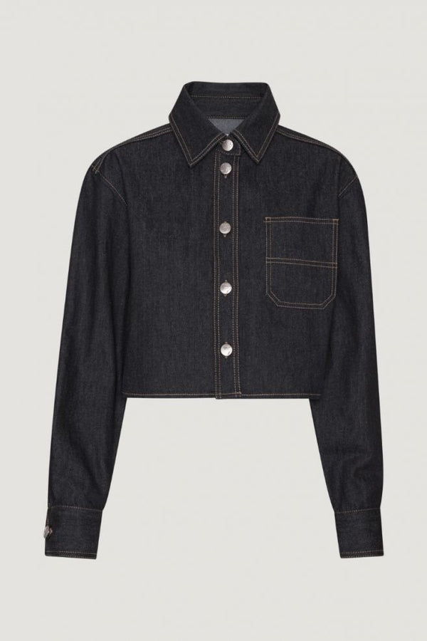Raw Denim Cropped Boxy Shirt black